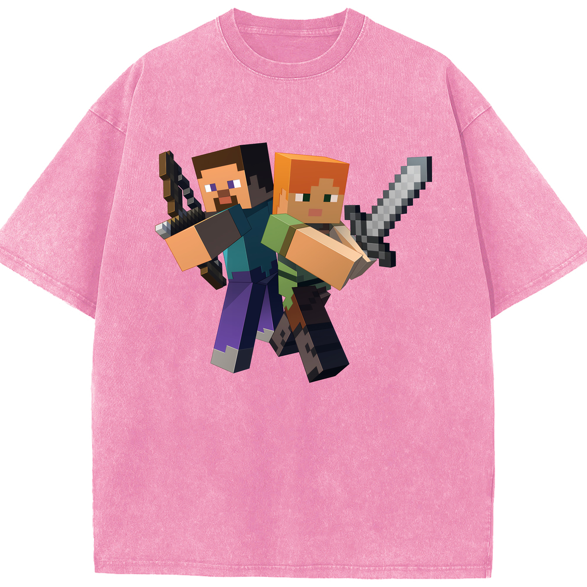 （画像用） マインクラフト ブロックの世界 Minecraft MC Block world 綿100% ヴィンテージ風 半袖Tシャツ（フロントプリント）